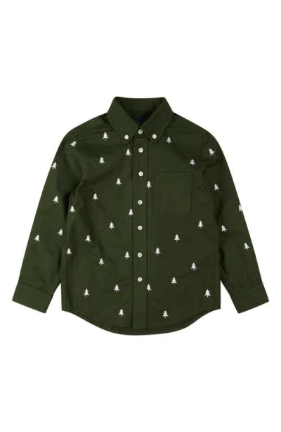 Brooks Brothers Kids Pine Tree Embroidered Cotton Button-down Shirt In Green