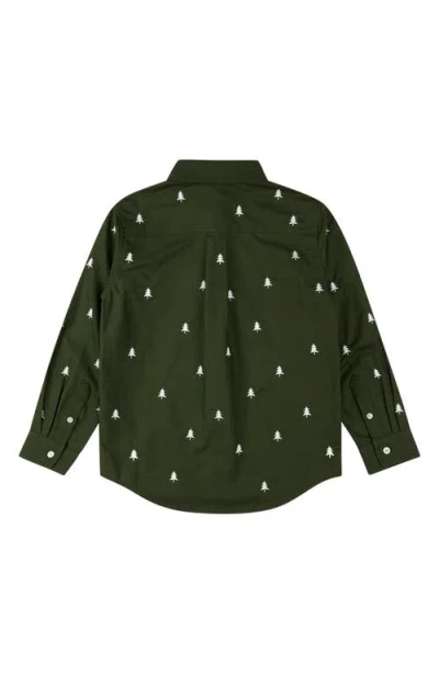 Brooks Brothers Kids Pine Tree Embroidered Cotton Button-down Shirt In Green