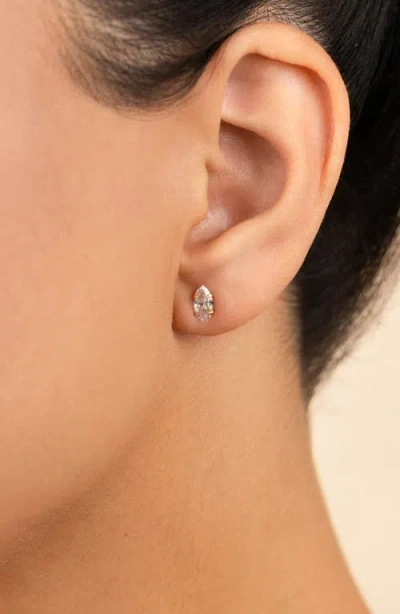 Sterling Forever 14k Over Silver Cz Marquise Cut Prong Set Stud Earrings In Gold