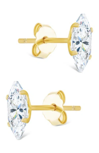 Sterling Forever 14k Over Silver Cz Marquise Cut Prong Set Stud Earrings In Gold