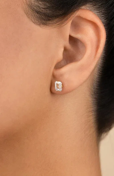 Sterling Forever Sterling Silver Emerald Cut Prong Set Stud Earrings In Silver