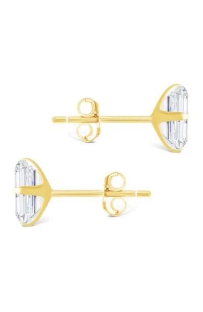Sterling Forever Sterling Silver Emerald Cut Prong Set Stud Earrings In Silver