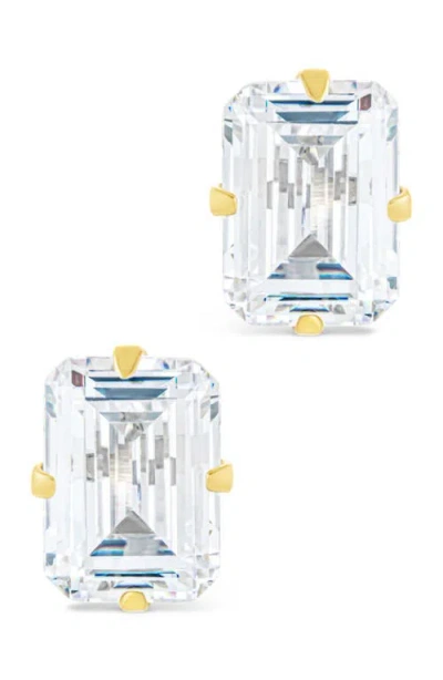 Sterling Forever Sterling Silver Emerald Cut Prong Set Stud Earrings In Silver