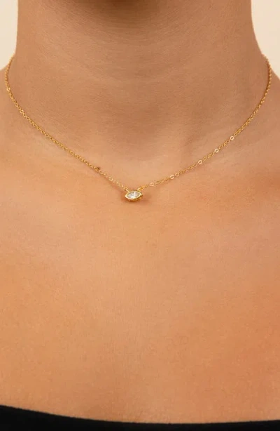 Sterling Forever Bezel Marquise Cubic Zirconia Pendant Necklace In Gold