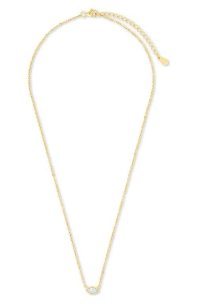 Sterling Forever Bezel Marquise Cubic Zirconia Pendant Necklace In Gold