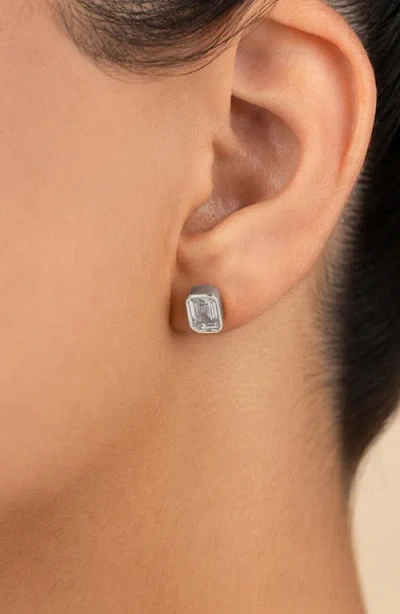 Sterling Forever Sterling Silver Emerald Cut Bezel Set Stud Earrings In Gray