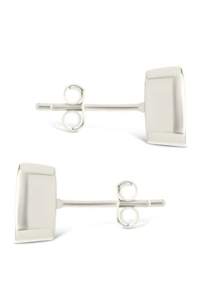 Sterling Forever Sterling Silver Emerald Cut Bezel Set Stud Earrings In Gray