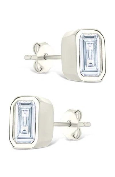 Sterling Forever Sterling Silver Emerald Cut Bezel Set Stud Earrings In Gray