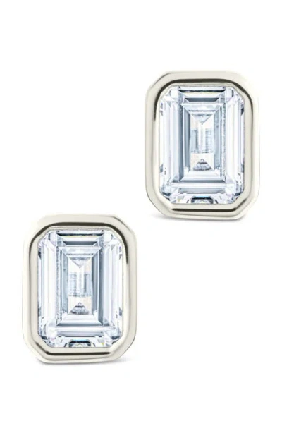 Sterling Forever Sterling Silver Emerald Cut Bezel Set Stud Earrings In Gray