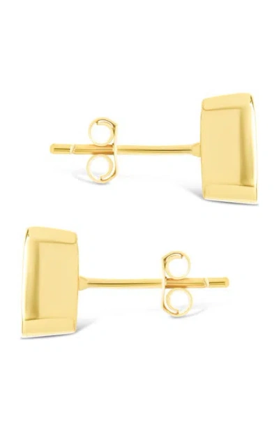 Sterling Forever 14k Over Silver Cz Emerald Cut Bezel Set Stud Earrings In Gold