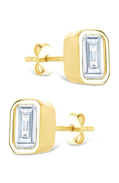 Sterling Forever 14k Over Silver Cz Emerald Cut Bezel Set Stud Earrings In Gold