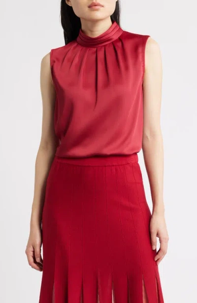 Misook Crêpe De Chine Mock Neck Sleeveless Top In Red