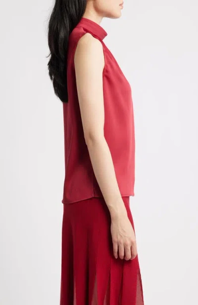 Misook Crêpe De Chine Mock Neck Sleeveless Top In Red