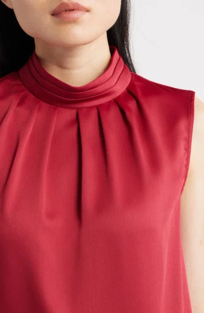 Misook Crêpe De Chine Mock Neck Sleeveless Top In Red
