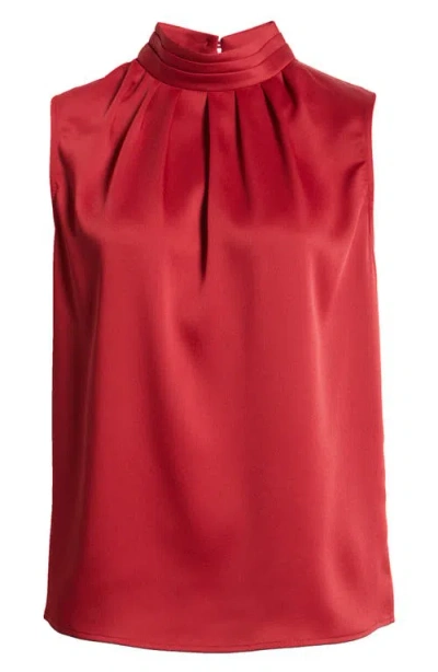 Misook Crêpe De Chine Mock Neck Sleeveless Top In Red