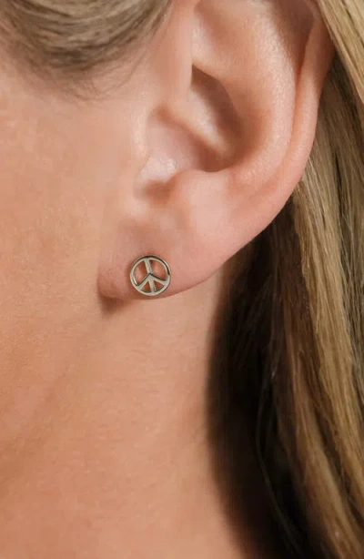 Sterling Forever Peace Sign Stud Earrings In White