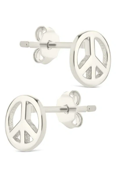 Sterling Forever Peace Sign Stud Earrings In White