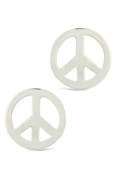 Sterling Forever Peace Sign Stud Earrings In White