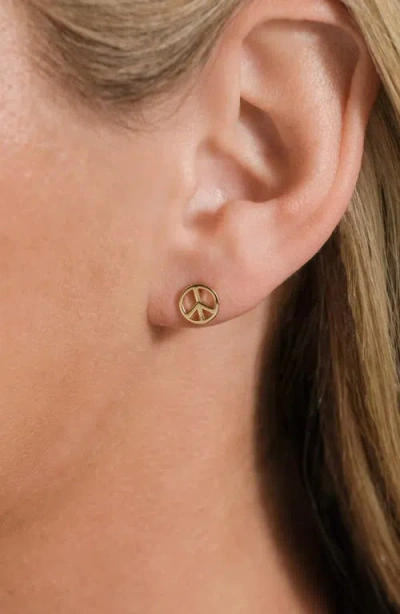 Sterling Forever Peace Sign Stud Earrings In Gold