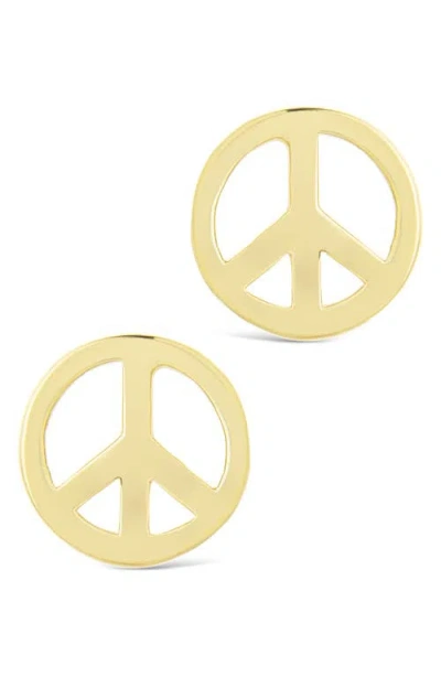 Sterling Forever Peace Sign Stud Earrings In Gold