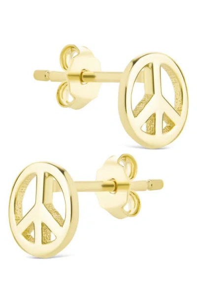 Sterling Forever Peace Sign Stud Earrings In Gold
