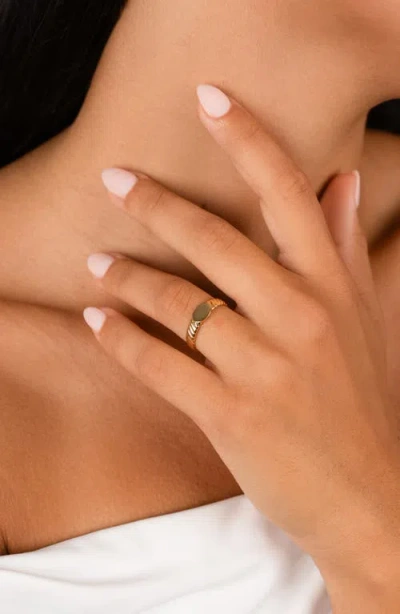 Sterling Forever 14k Over Silver Dixie Ribbed Signet Ring In Gold