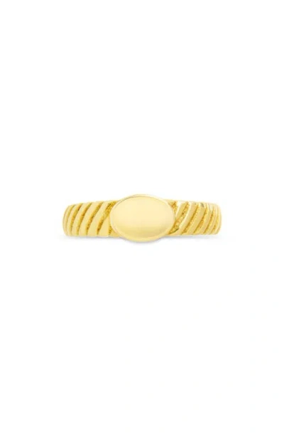Sterling Forever 14k Over Silver Dixie Ribbed Signet Ring In Gold