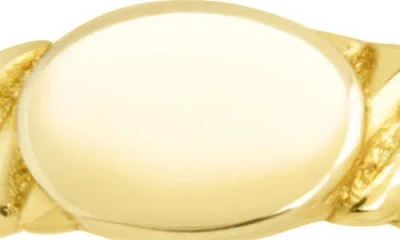 Sterling Forever 14k Over Silver Dixie Ribbed Signet Ring In Gold