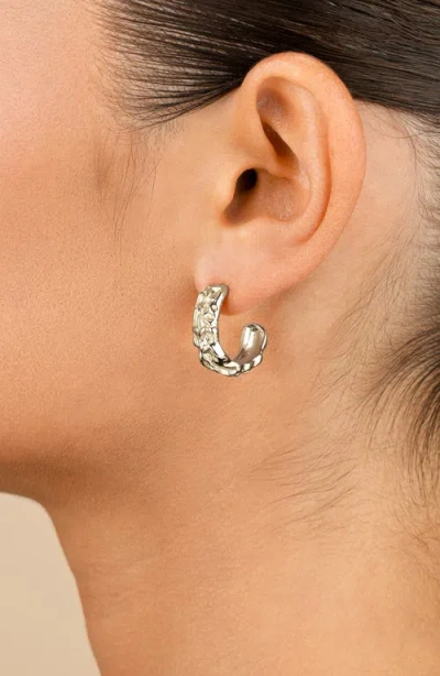 Sterling Forever Muna Ridged Hoop Earrings In White