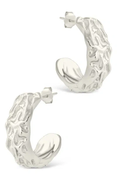 Sterling Forever Muna Ridged Hoop Earrings In White