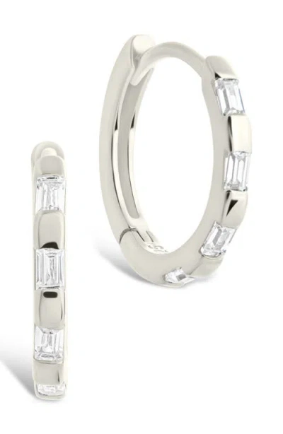 Sterling Forever Cubic Zirconia Baguette Hoop Earrings In Silver