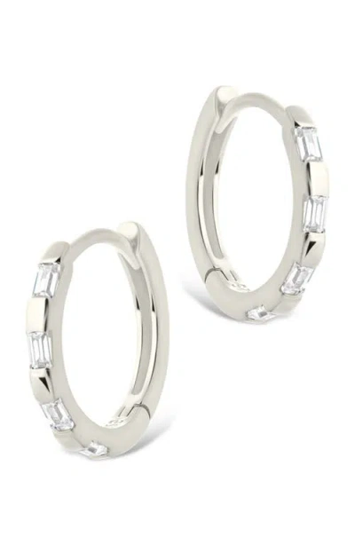 Sterling Forever Cubic Zirconia Baguette Hoop Earrings In Silver