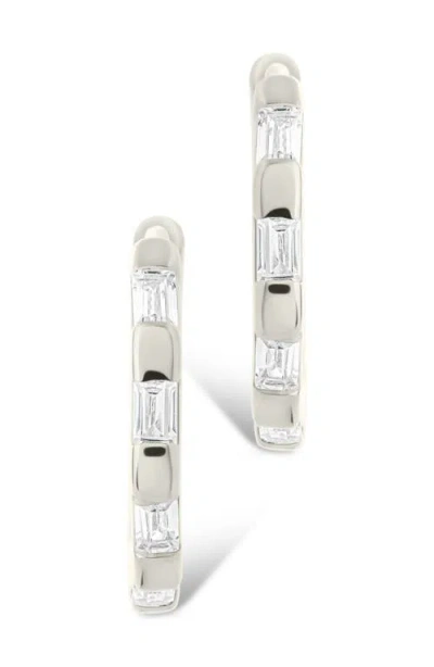 Sterling Forever Cubic Zirconia Baguette Hoop Earrings In Silver
