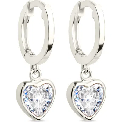 Sterling Forever Lizzy Heart Drop Hoop Earrings In Metallic
