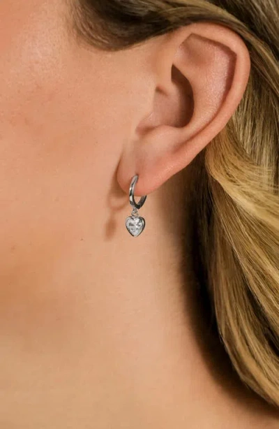 Sterling Forever Lizzy Heart Drop Hoop Earrings In Metallic
