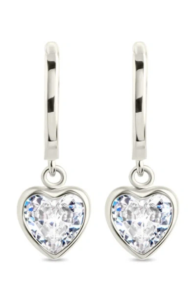 Sterling Forever Lizzy Heart Drop Hoop Earrings In Metallic