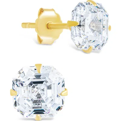 Sterling Forever 14k Over Silver Cz Asscher Cut Prong Set Stud Earrings In Gold