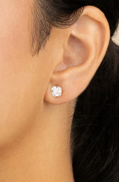 Sterling Forever 14k Over Silver Cz Asscher Cut Prong Set Stud Earrings In Gold