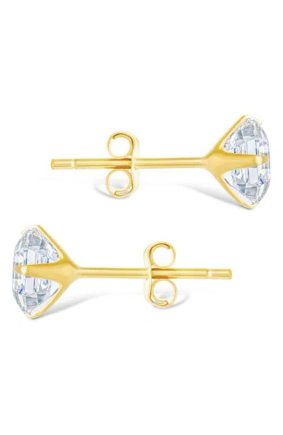 Sterling Forever 14k Over Silver Cz Asscher Cut Prong Set Stud Earrings In Gold