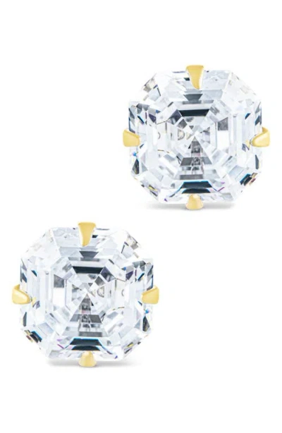 Sterling Forever 14k Over Silver Cz Asscher Cut Prong Set Stud Earrings In Gold