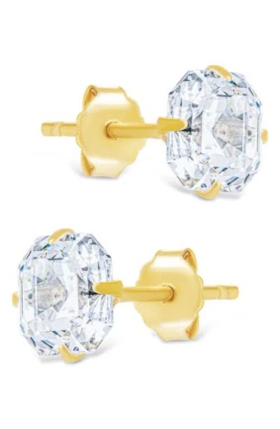 Sterling Forever 14k Over Silver Cz Asscher Cut Prong Set Stud Earrings In Gold