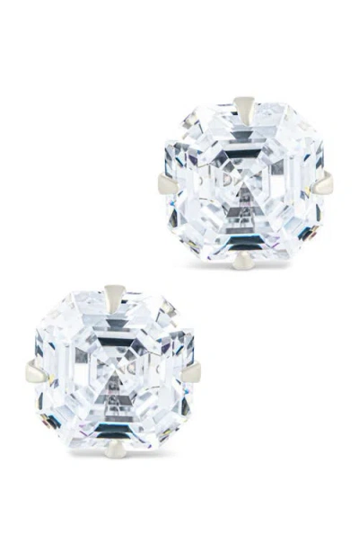 Sterling Forever Asscher-cut Cubic Zirconia Stud Earrings In Gray