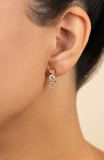 Sterling Forever 14k Over Silver Cz Opaline Brilliant Cut Stud Earrings In Gold