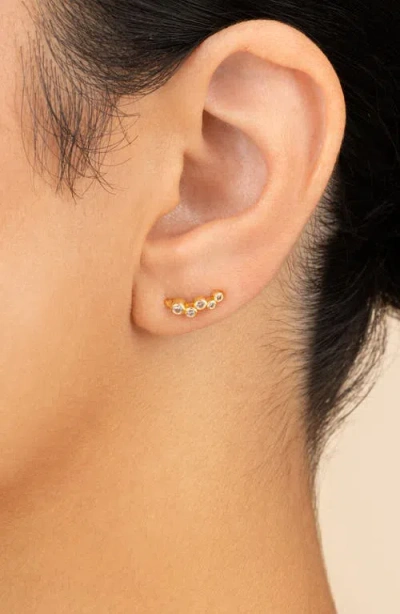 Sterling Forever Talia Bezel Cubic Zirconia Ear Crawlers In Gold