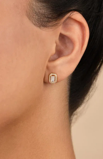Sterling Forever Emerald Cut Cubic Zirconia Stud Earrings In Gold