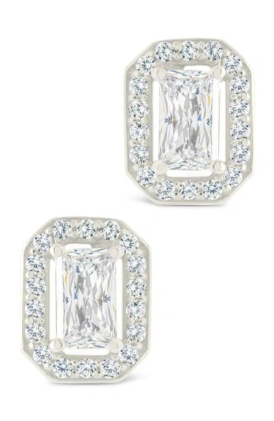 Sterling Forever Emerald Cut Cubic Zirconia Stud Earrings In Metallic