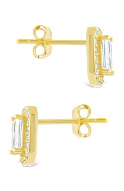 Sterling Forever Emerald Cut Cubic Zirconia Stud Earrings In Gold