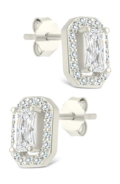 Sterling Forever Emerald Cut Cubic Zirconia Stud Earrings In Metallic