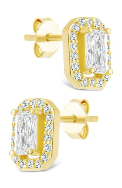 Sterling Forever Emerald Cut Cubic Zirconia Stud Earrings In Gold