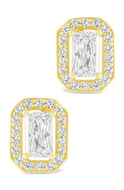Sterling Forever Emerald Cut Cubic Zirconia Stud Earrings In Gold
